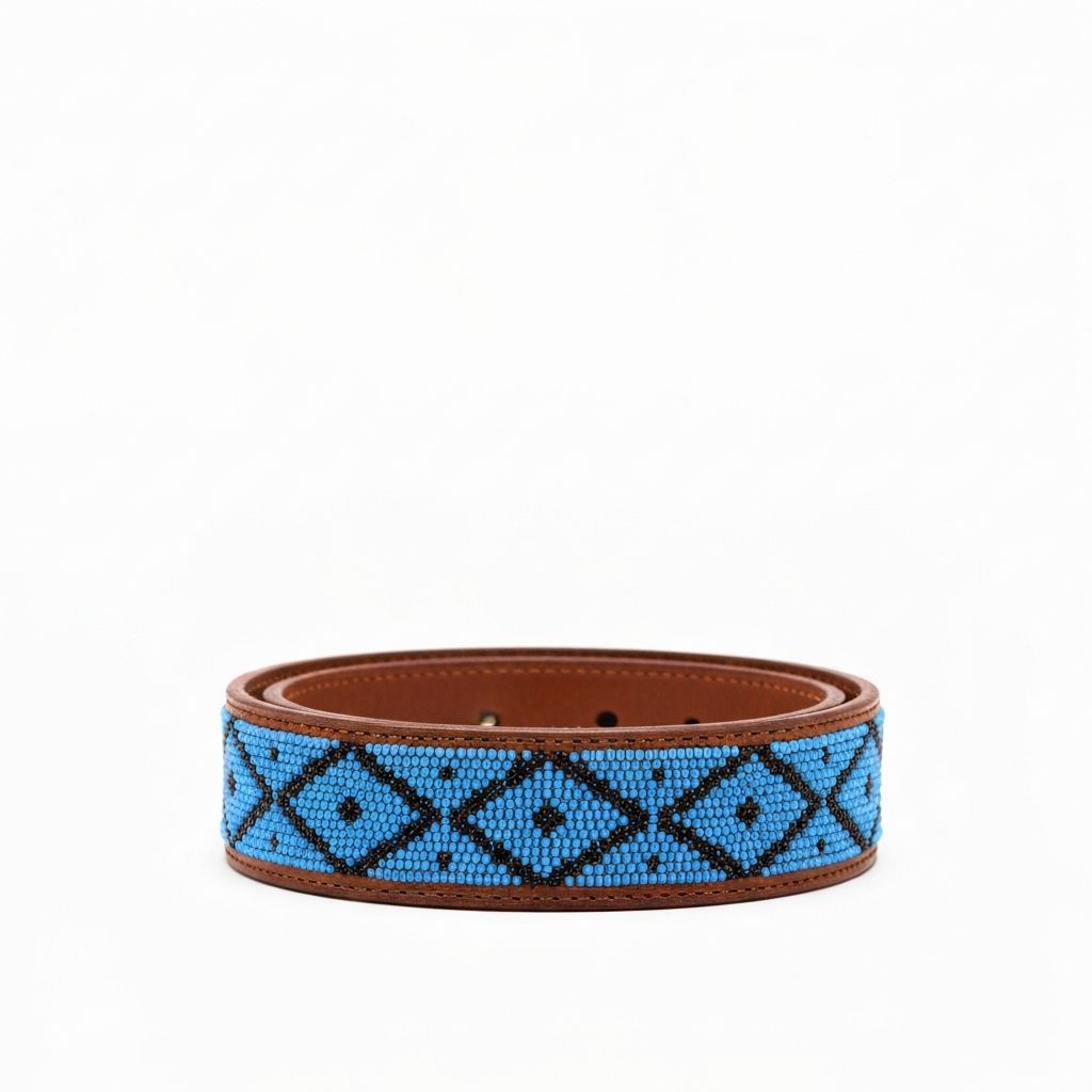 Slim Beaded Belt - Blue