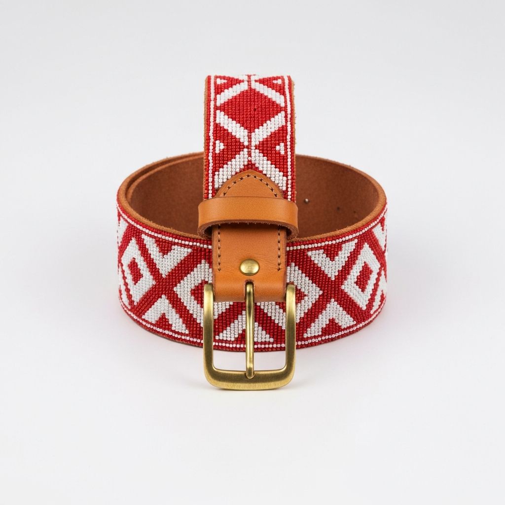 Wide Beaded Belt - Red